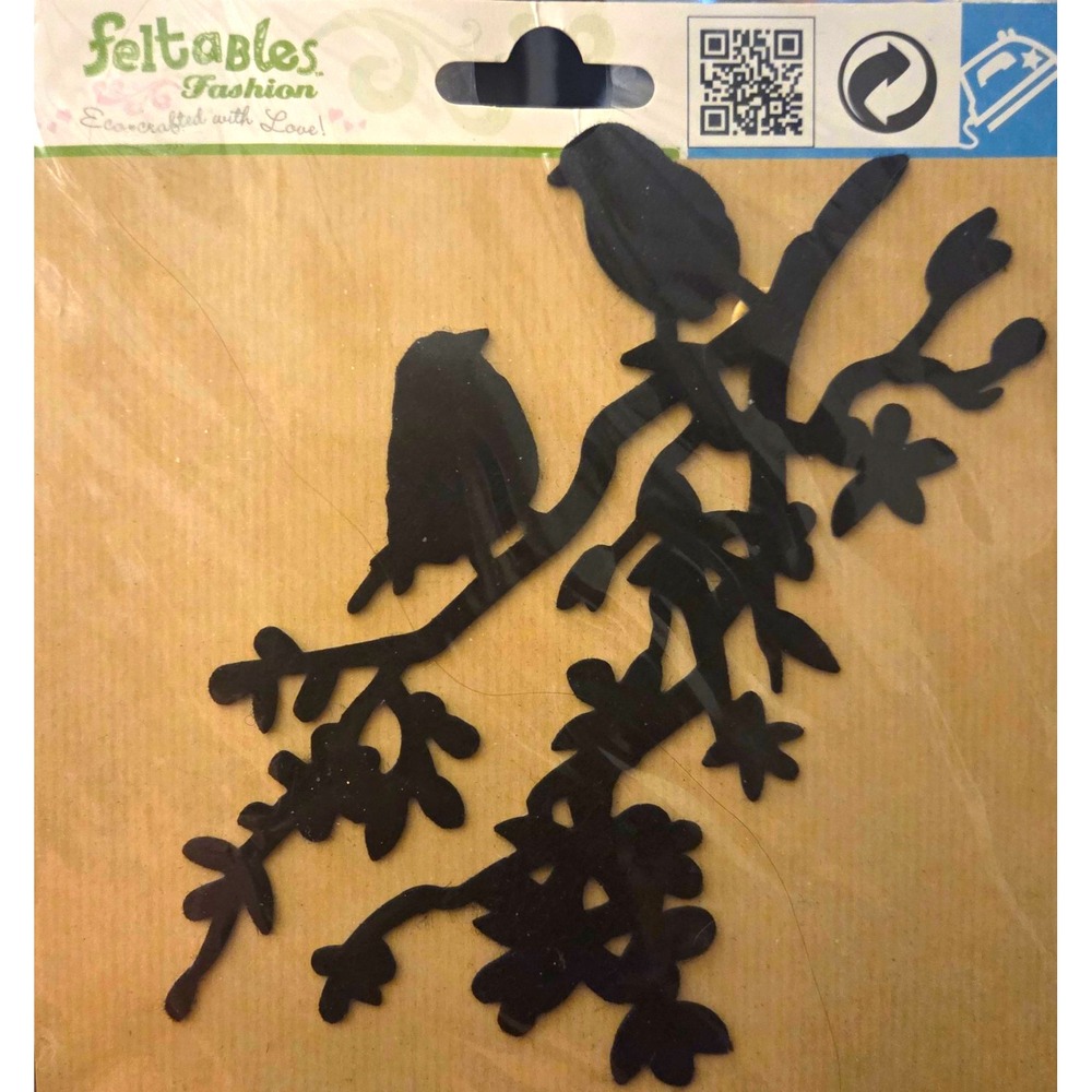 Feltables Fashion Birds Branch Iron-On Felt Applique Black NOS 2011 #49866